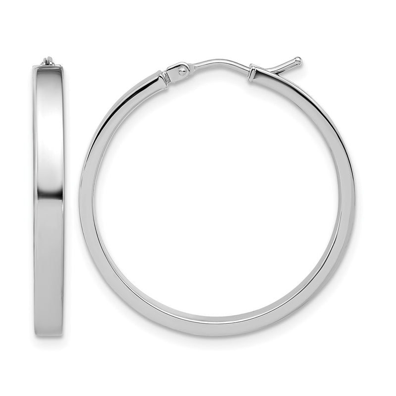 14K White Gold Square Tube Round Hoop Earrings