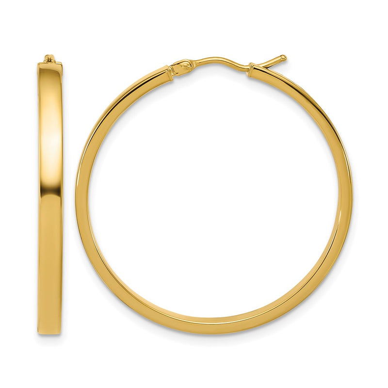 14K Yellow Gold Polished Square Tube Round Hoop Earrings
