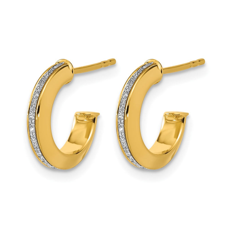 14K Yellow Gold Polished Glimmer Infused J Hoop Post Earrings