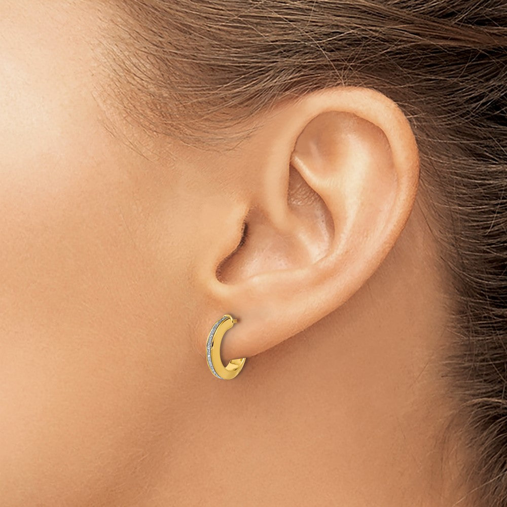 14K Yellow Gold Polished Glimmer Infused J Hoop Post Earrings