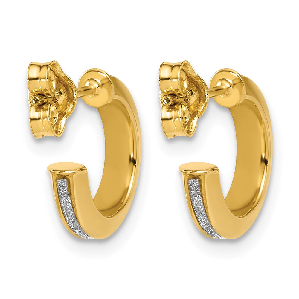 14K Yellow Gold Polished Glimmer Infused J Hoop Post Earrings