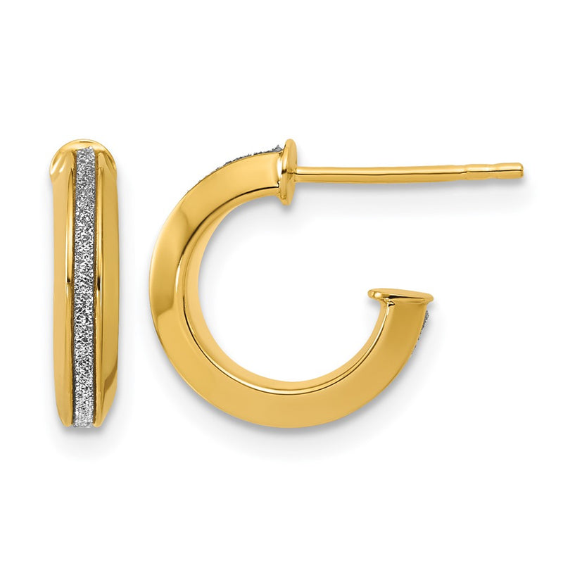 14K Yellow Gold Polished Glimmer Infused J Hoop Post Earrings
