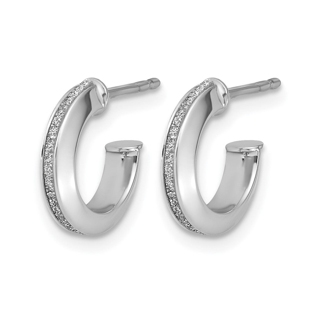 14K White Gold Polish Glimmer Infused J Hoop Post Earrings