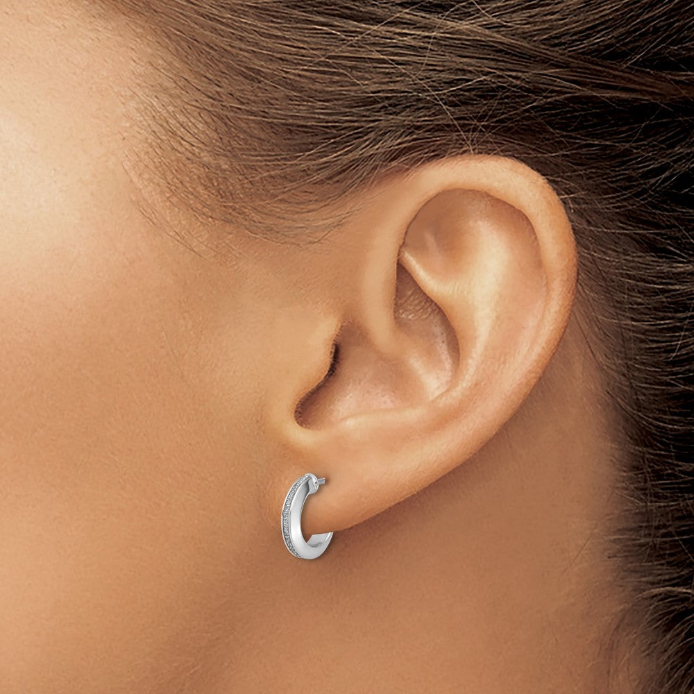 14K White Gold Polish Glimmer Infused J Hoop Post Earrings