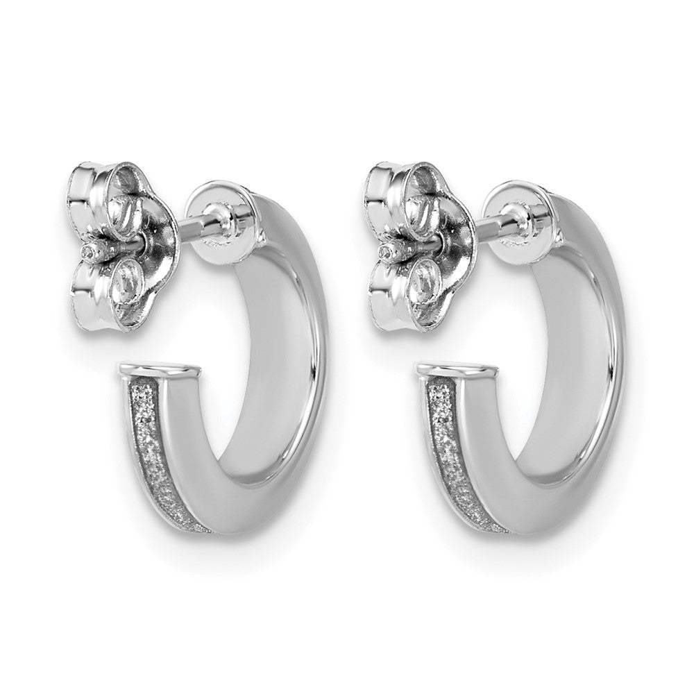 14K White Gold Polish Glimmer Infused J Hoop Post Earrings