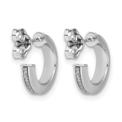 14K White Gold Polish Glimmer Infused J Hoop Post Earrings