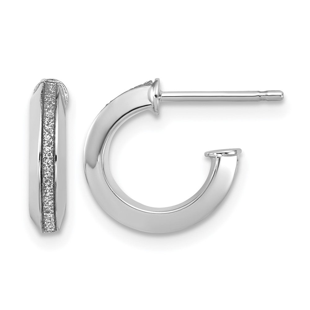14K White Gold Polish Glimmer Infused J Hoop Post Earrings