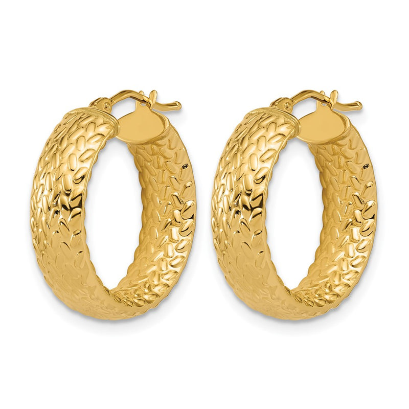 14K Yellow Gold Polished Weave Design Round Hoop Earrings