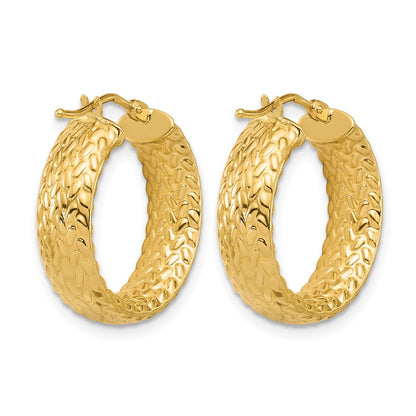 14K Yellow Gold Polished Weave Design Round Hoop Earrings