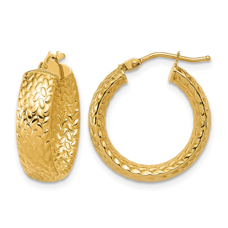 14K Yellow Gold Polished Weave Design Round Hoop Earrings