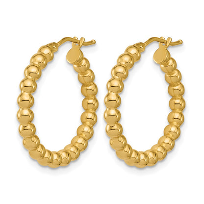 14K Yellow Gold Polished Beaded Round Hoop Earrings