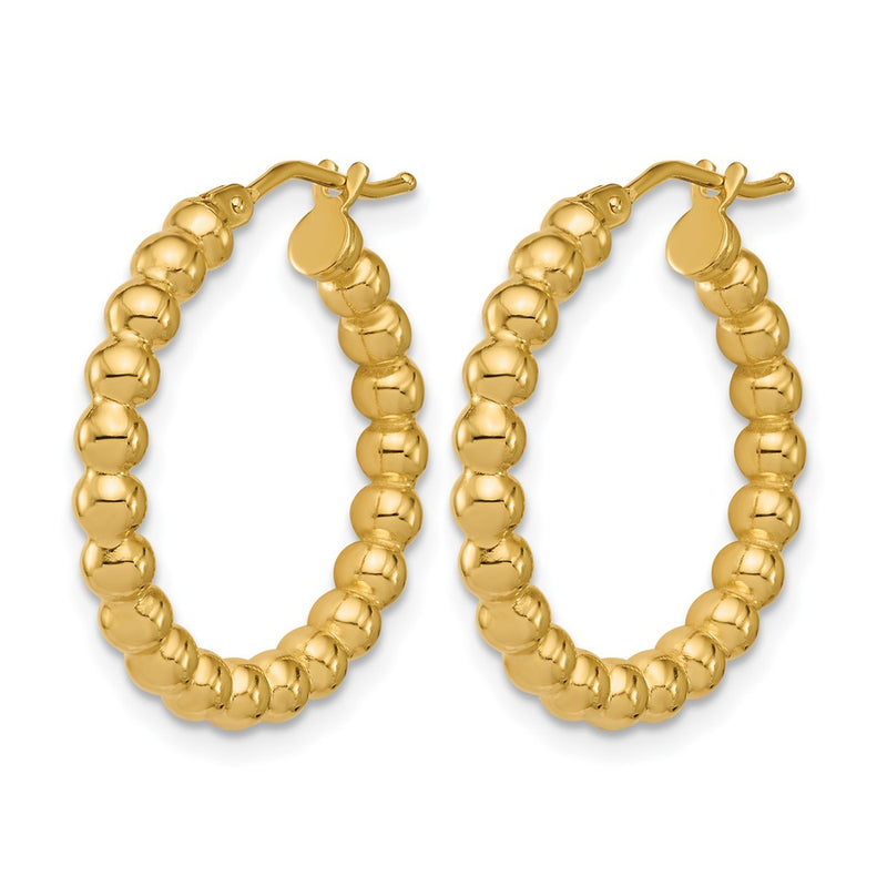 14K Yellow Gold Polished Beaded Round Hoop Earrings