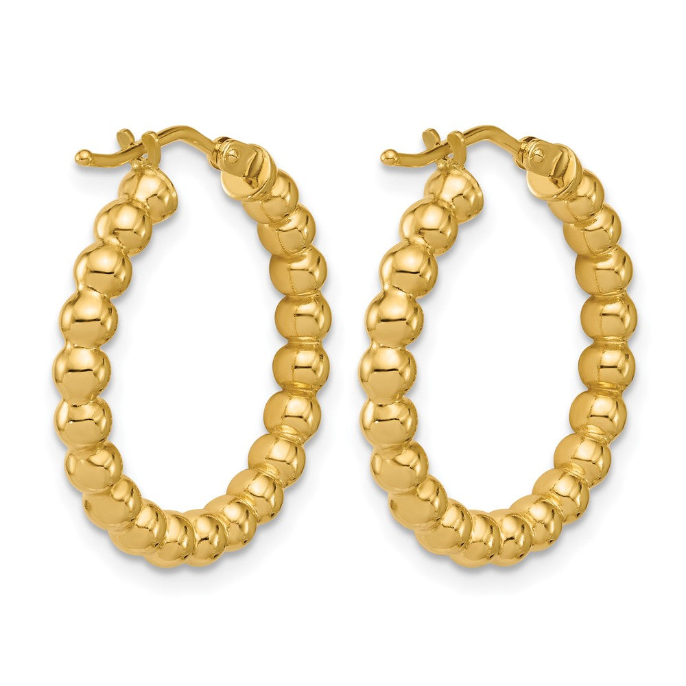 14K Yellow Gold Polished Beaded Round Hoop Earrings