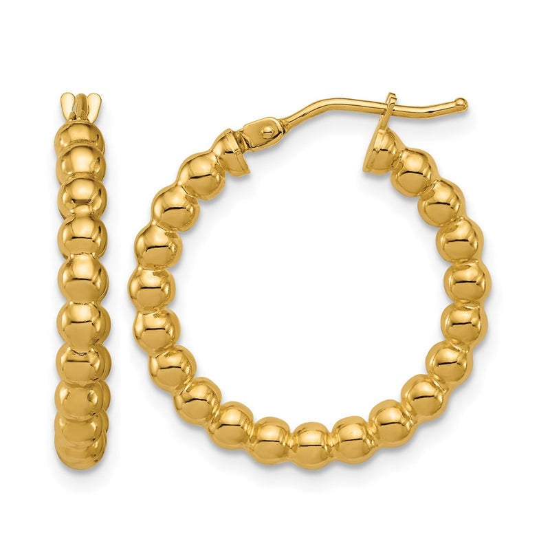 14K Yellow Gold Polished Beaded Round Hoop Earrings