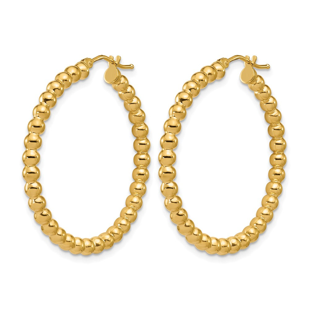 14K Yellow Gold Polished Beaded Round Hoop Earrings