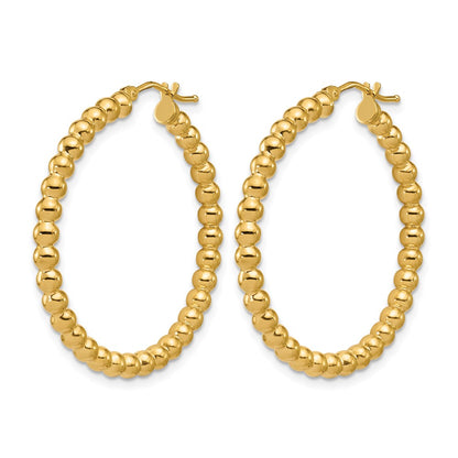 14K Yellow Gold Polished Beaded Round Hoop Earrings