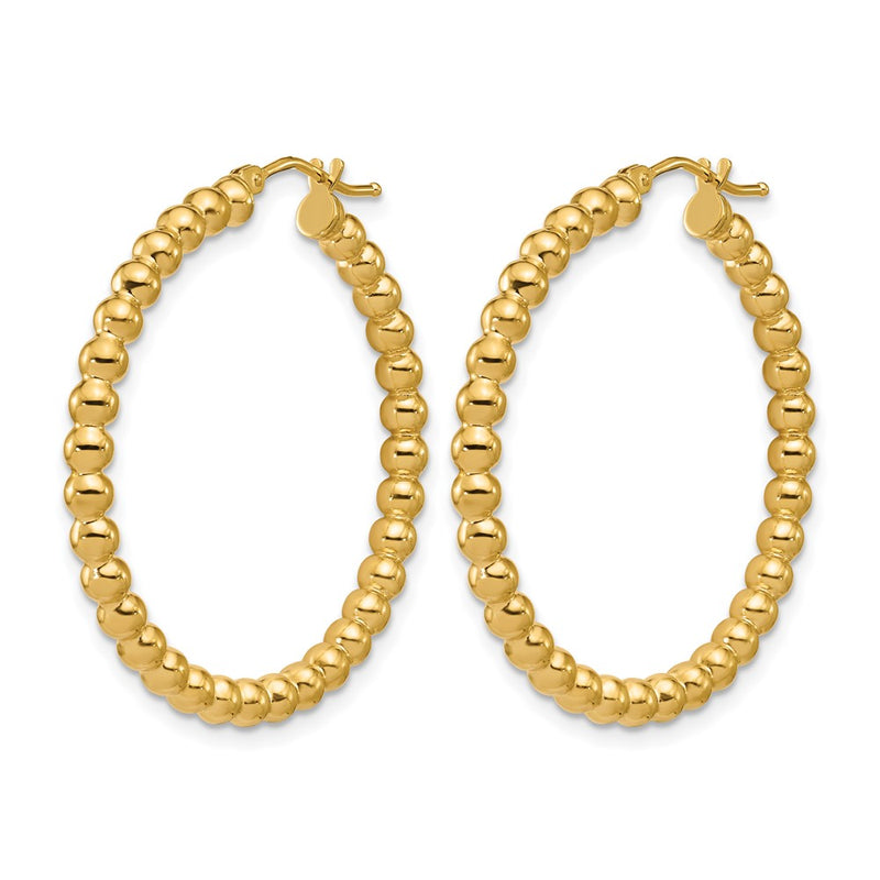 14K Yellow Gold Polished Beaded Round Hoop Earrings