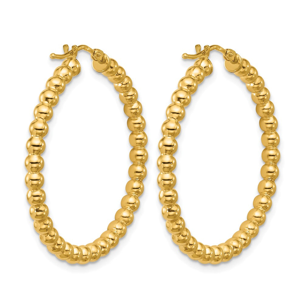 14K Yellow Gold Polished Beaded Round Hoop Earrings