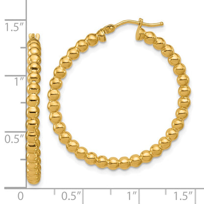 14K Yellow Gold Polished Beaded Round Hoop Earrings