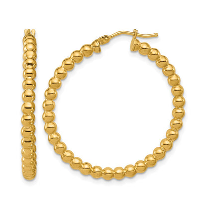 14K Yellow Gold Polished Beaded Round Hoop Earrings