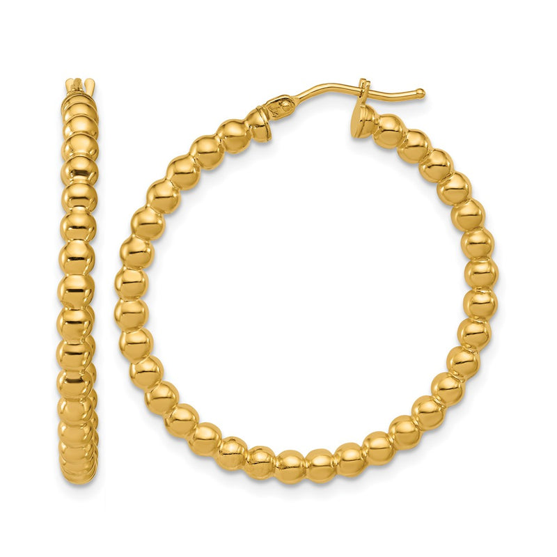 14K Yellow Gold Polished Beaded Round Hoop Earrings