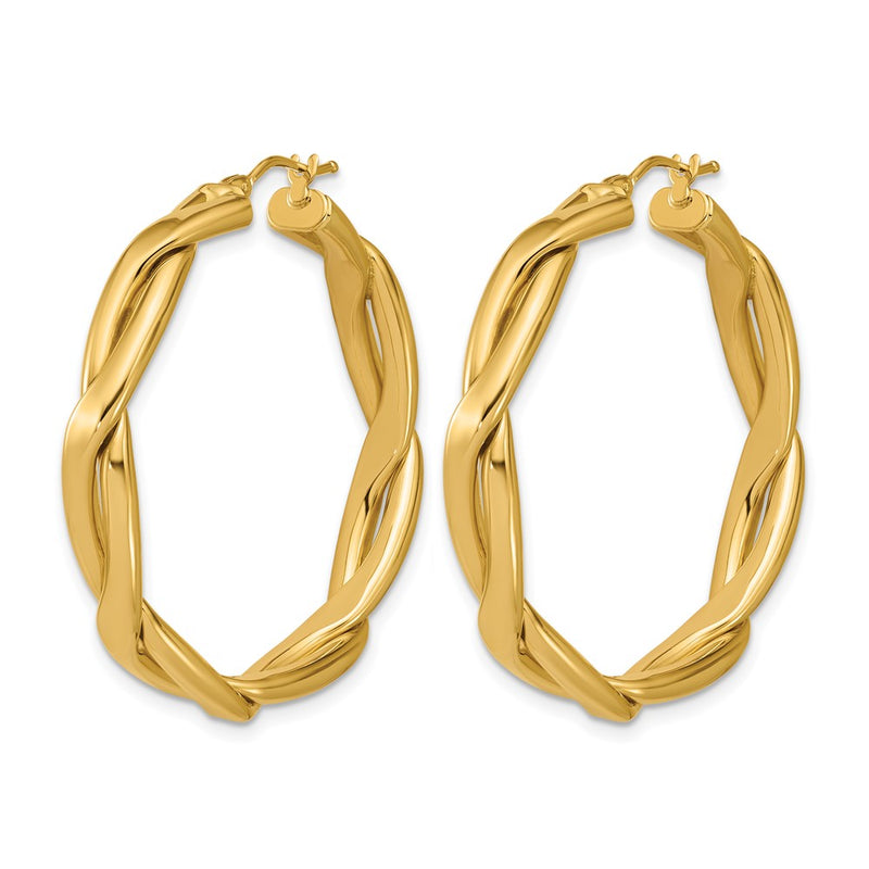 14K Yellow Gold Polished Fancy Twist Round Hoop Earrings