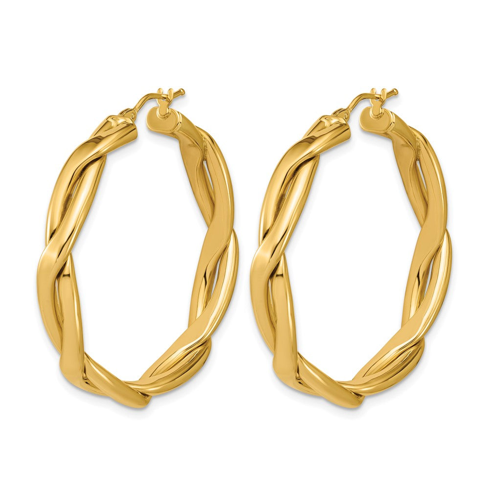 14K Yellow Gold Polished Fancy Twist Round Hoop Earrings