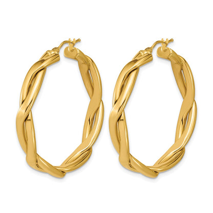 14K Yellow Gold Polished Fancy Twist Round Hoop Earrings