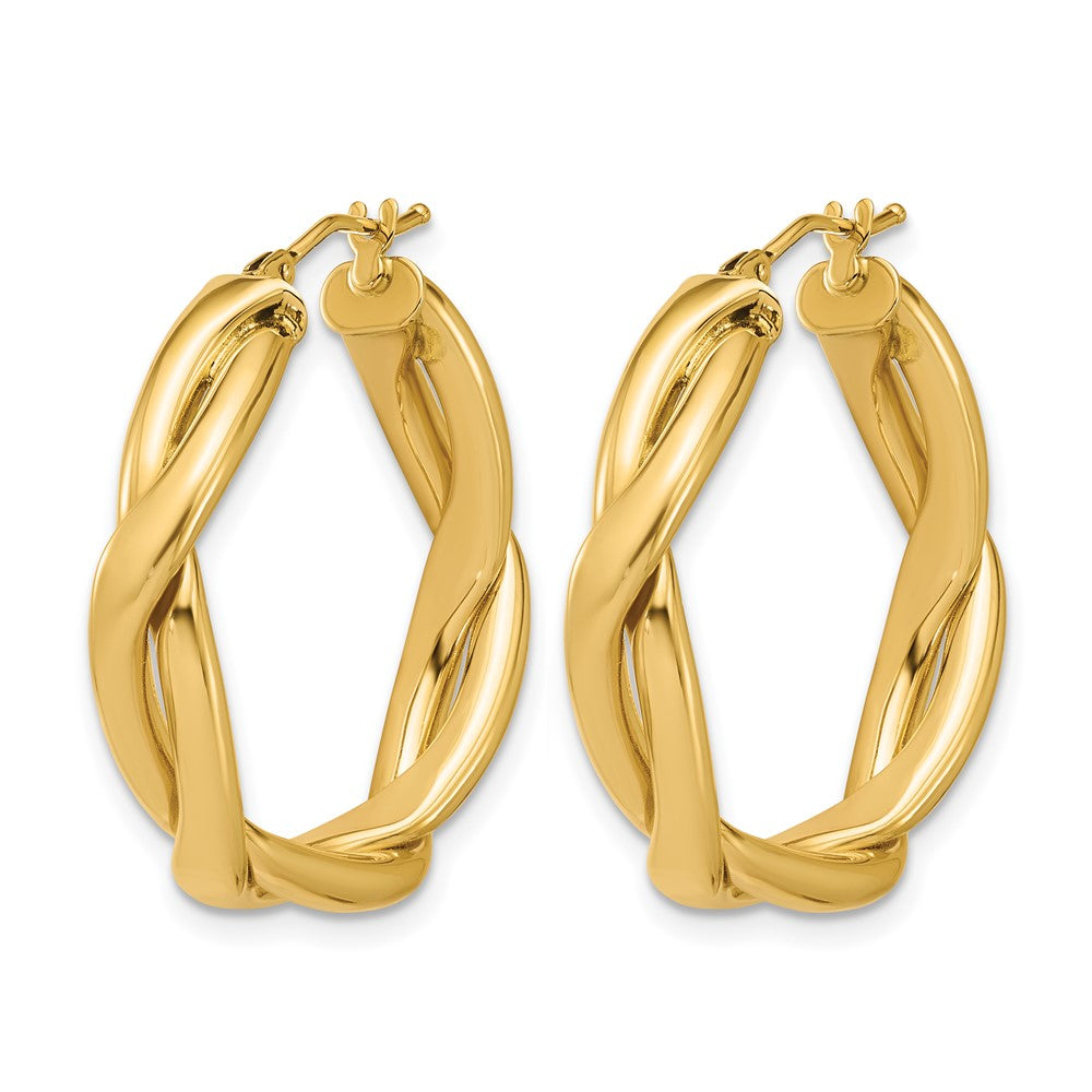 14K Yellow Gold Polished Fancy Twist Round Hoop Earrings