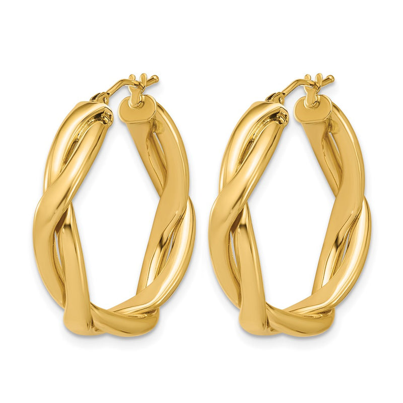 14K Yellow Gold Polished Fancy Twist Round Hoop Earrings