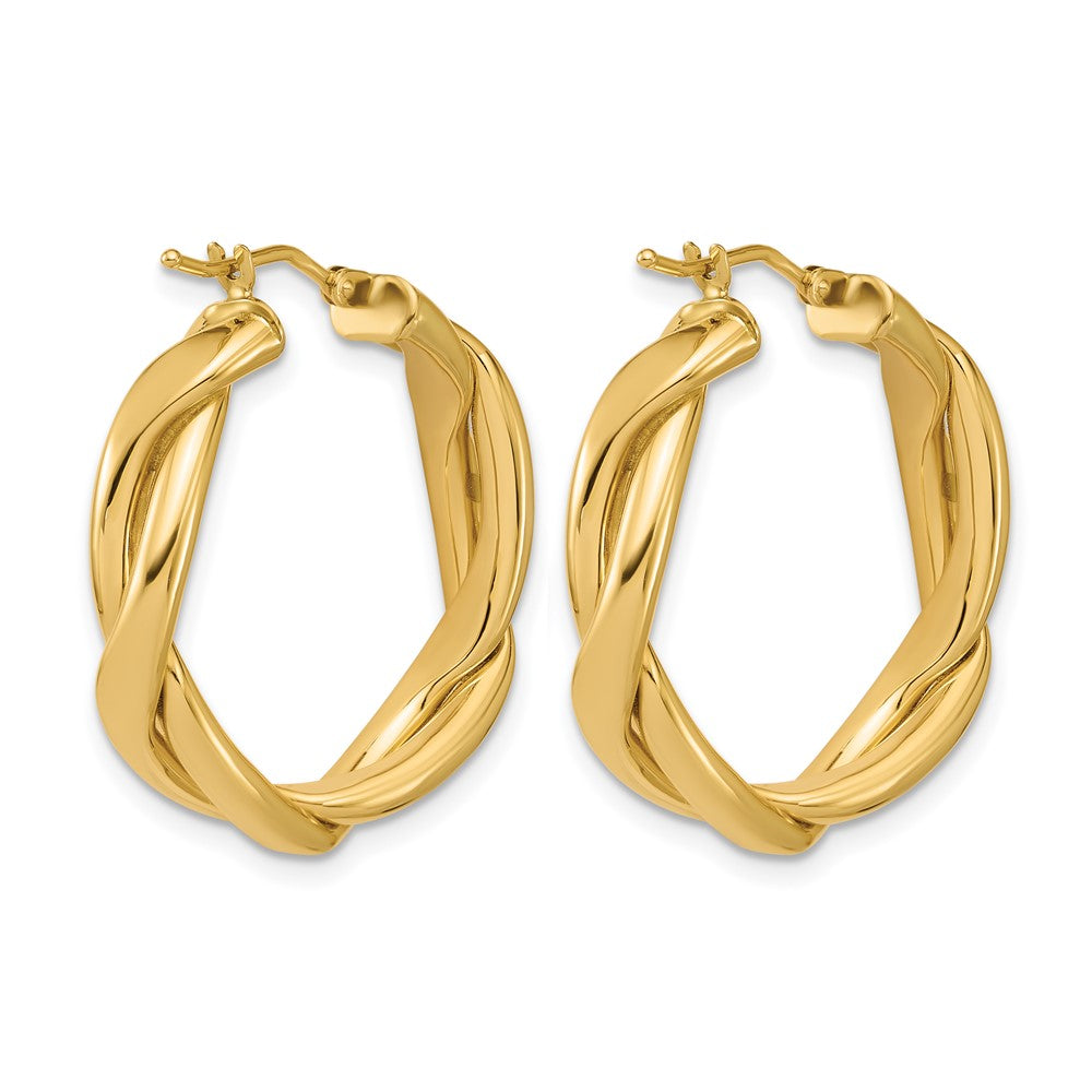 14K Yellow Gold Polished Fancy Twist Round Hoop Earrings