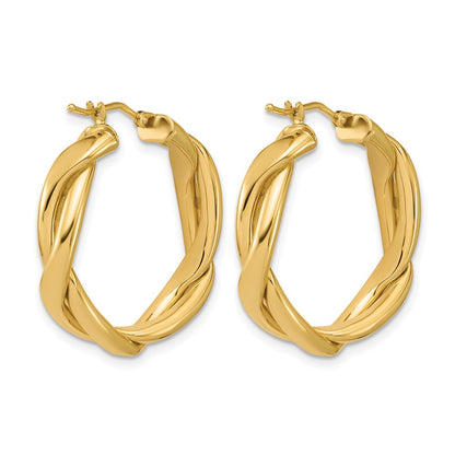 14K Yellow Gold Polished Fancy Twist Round Hoop Earrings