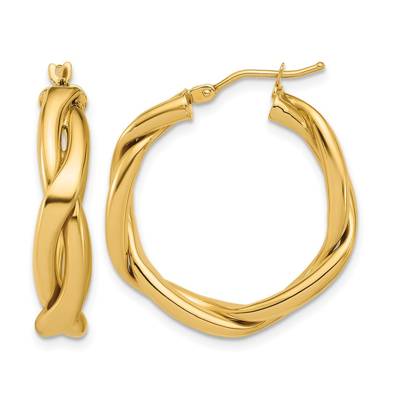 14K Yellow Gold Polished Fancy Twist Round Hoop Earrings