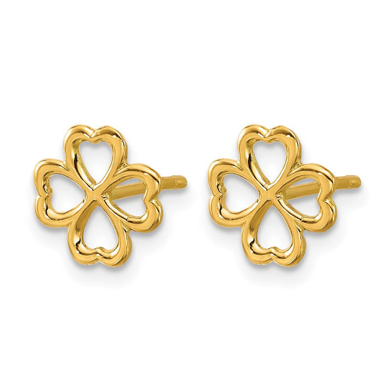 14K Yellow Gold Polished 4 Leaf Clover Post Earrings