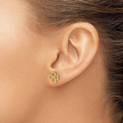 14K Yellow Gold Polished 4 Leaf Clover Post Earrings
