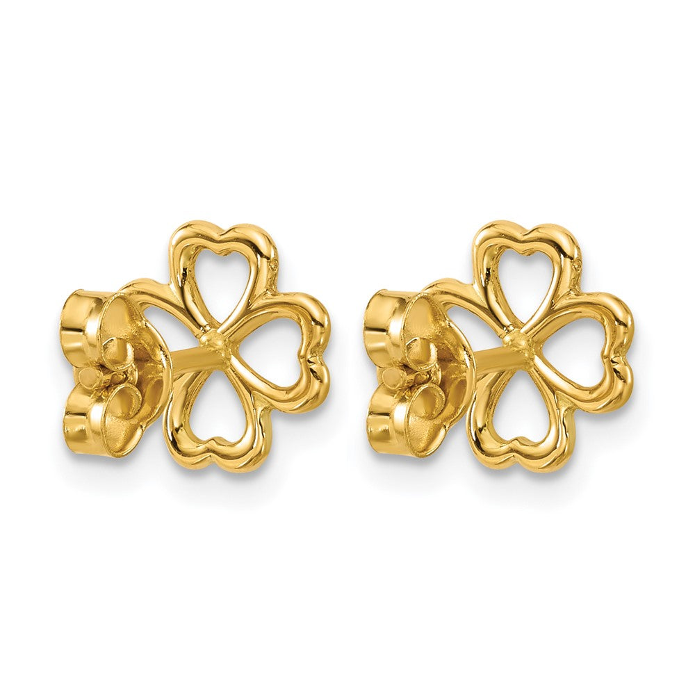 14K Yellow Gold Polished 4 Leaf Clover Post Earrings