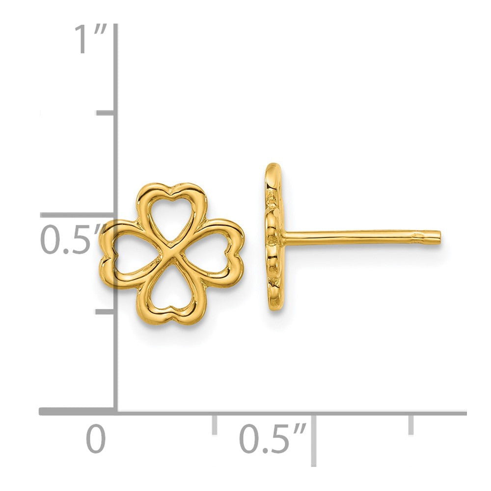 14K Yellow Gold Polished 4 Leaf Clover Post Earrings
