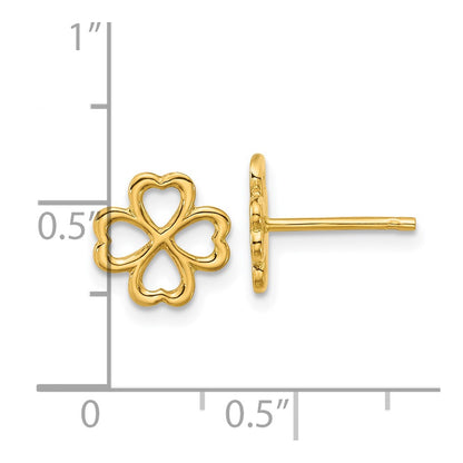 14K Yellow Gold Polished 4 Leaf Clover Post Earrings