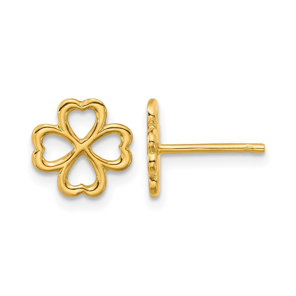 14K Yellow Gold Polished 4 Leaf Clover Post Earrings