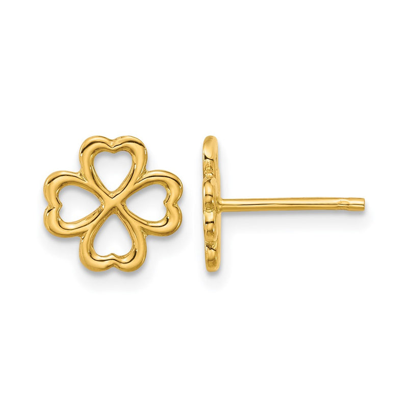 14K Yellow Gold Polished 4 Leaf Clover Post Earrings