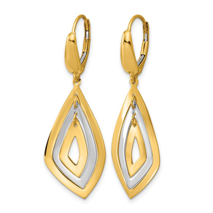 14K Two Tone Polished Dangle Leverback Earrings