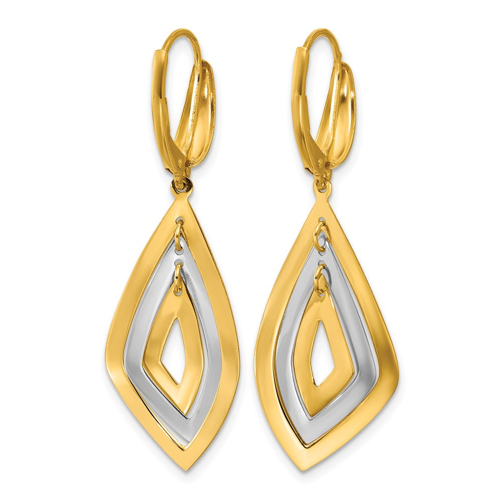 14K Two Tone Polished Dangle Leverback Earrings