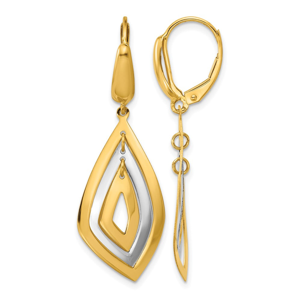 14K Two Tone Polished Dangle Leverback Earrings
