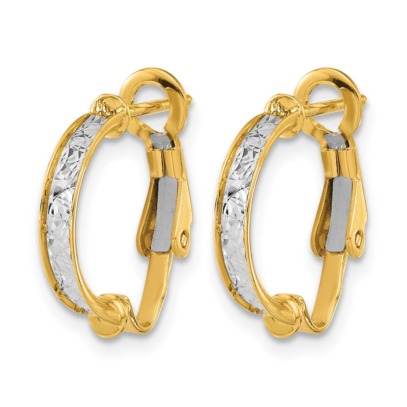 14K Two Tone Polished / Diamond Cut Omega Back Earrings