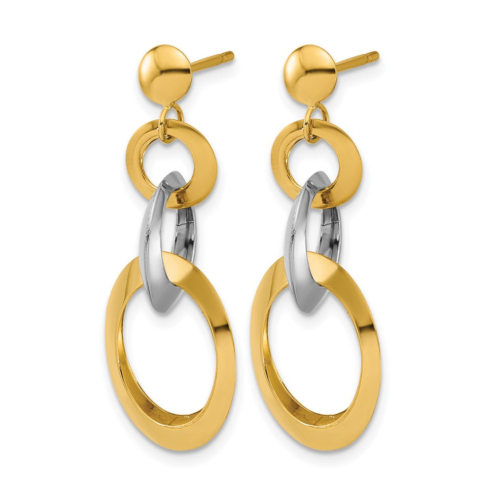14K Two Tone Polished Circle Link Dangle Post Earrings