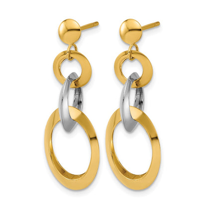 14K Two Tone Polished Circle Link Dangle Post Earrings