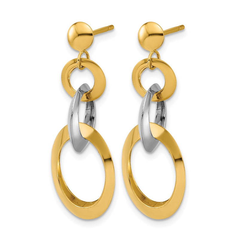 14K Two Tone Polished Circle Link Dangle Post Earrings
