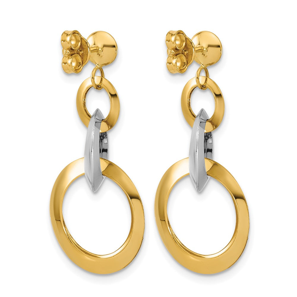 14K Two Tone Polished Circle Link Dangle Post Earrings