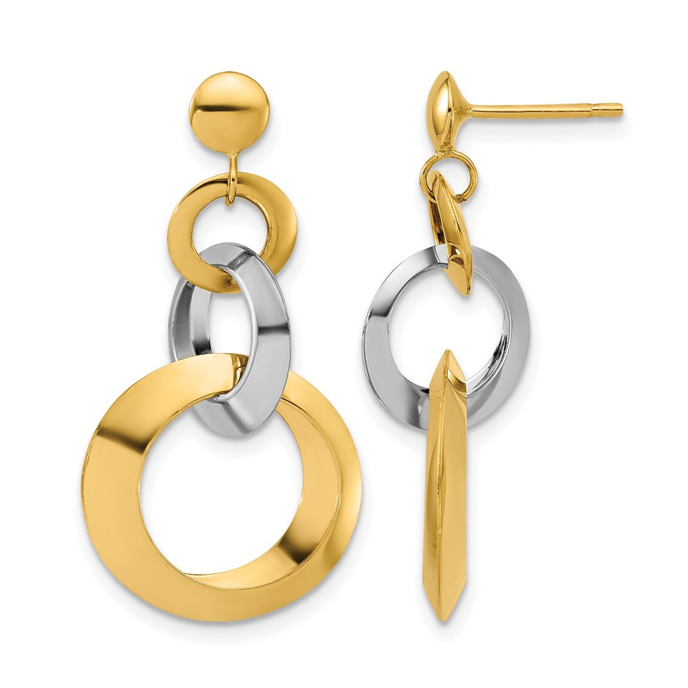 14K Two Tone Polished Circle Link Dangle Post Earrings