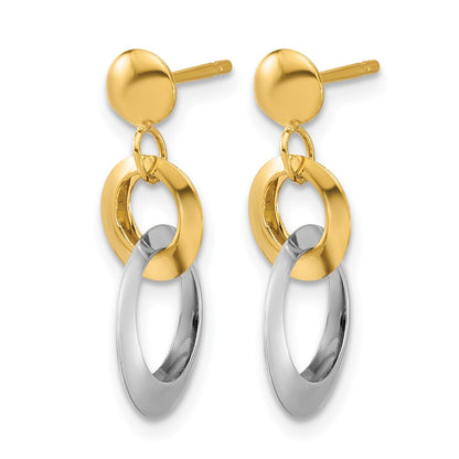 14K Two Tone Polished Circle Link Dangle Post Earrings